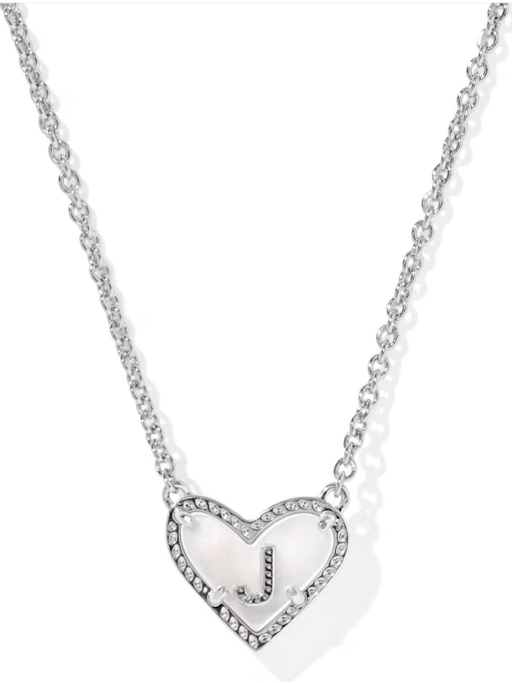 Kendra Scott Ari Heart Letter J Silver Short Pendant Necklace